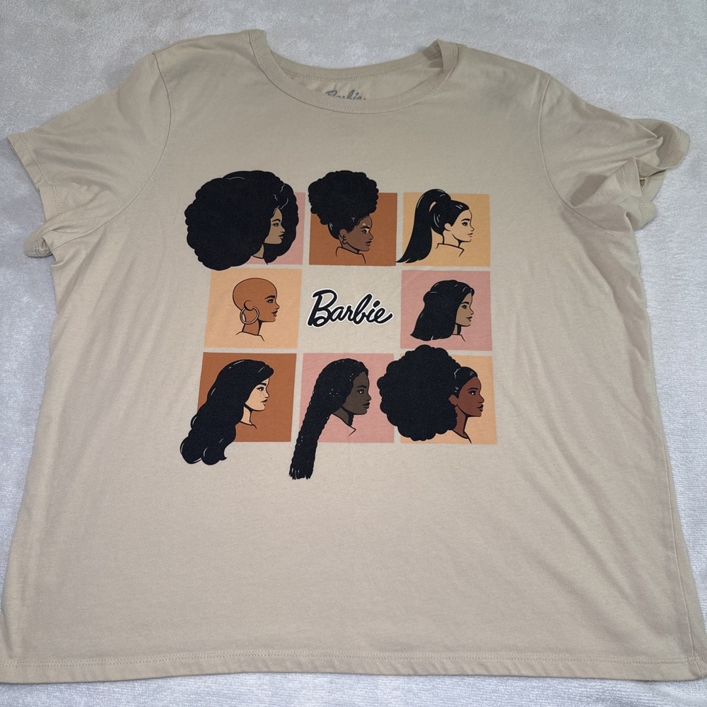 Barbie Hybrid Apparel T-Shirt XXL Beige Diverse Hairstyles Graphic Tee 2023